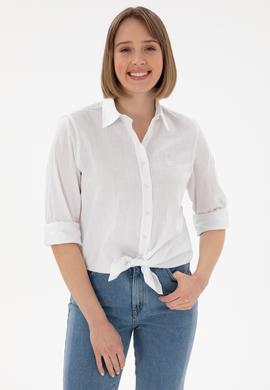 Kadın Beyaz Uzun Kollu Basic Gömlek - 50307694003