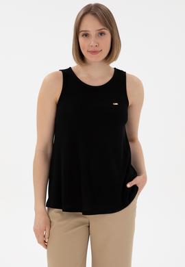 Kadın Siyah Kolsuz Bisiklet Yaka Tişört - 50305819043