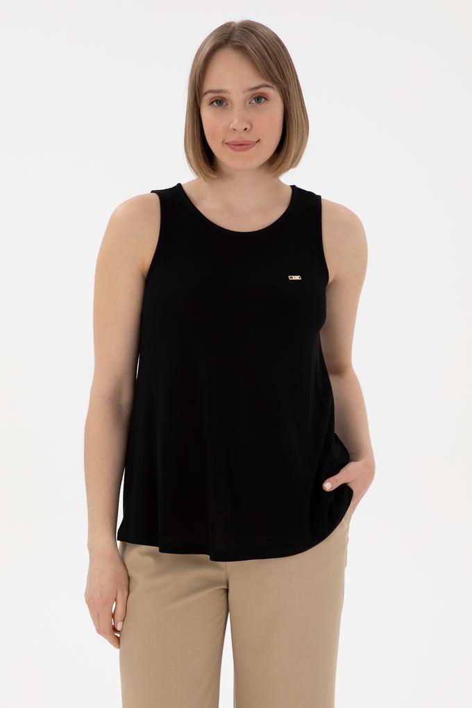 Kadın Siyah Kolsuz Bisiklet Yaka Tişört