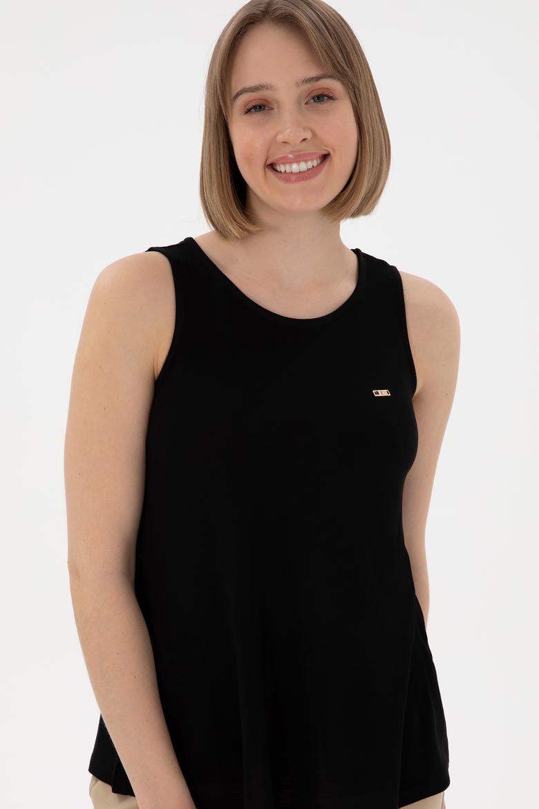 Kadın Siyah Kolsuz Bisiklet Yaka Tişört - 50305819043