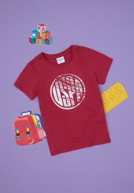 Erkek Çocuk Vişne Basic Bisiklet Yaka Tişört - 50306514135