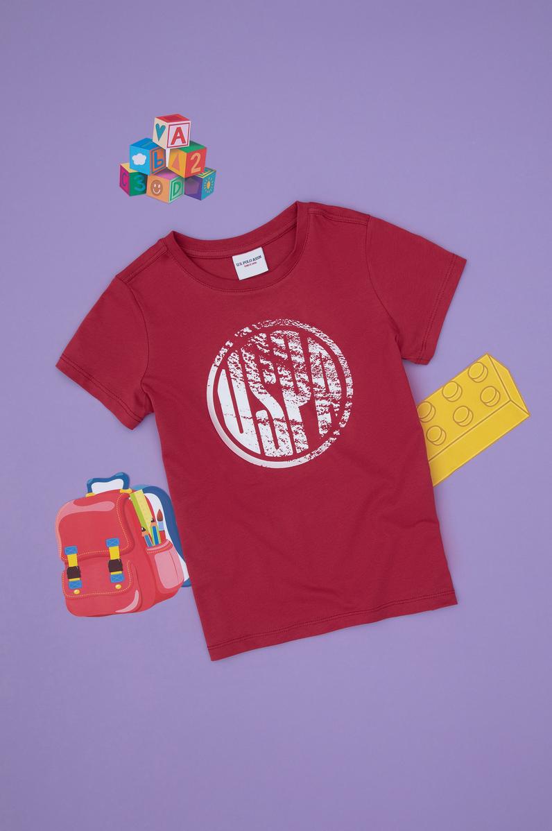 Erkek Çocuk Vişne Basic Bisiklet Yaka Tişört