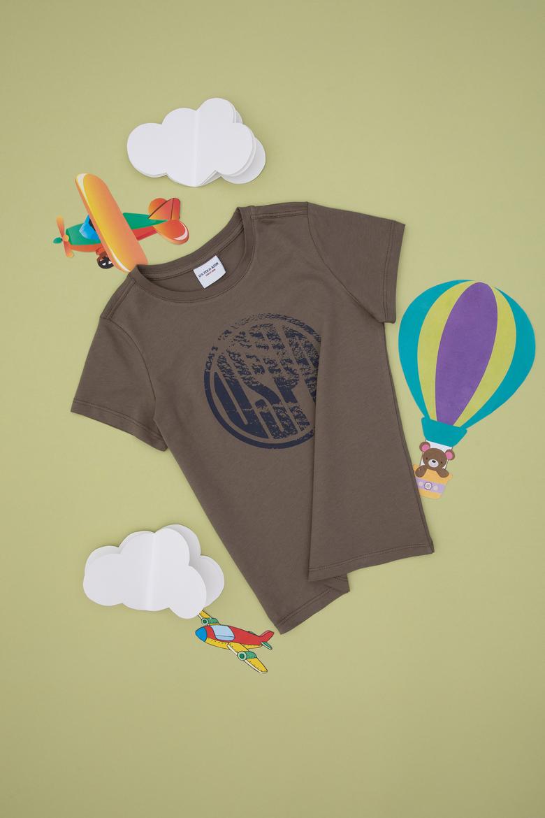 Erkek Çocuk Vizon Basic Bisiklet Yaka Tişört