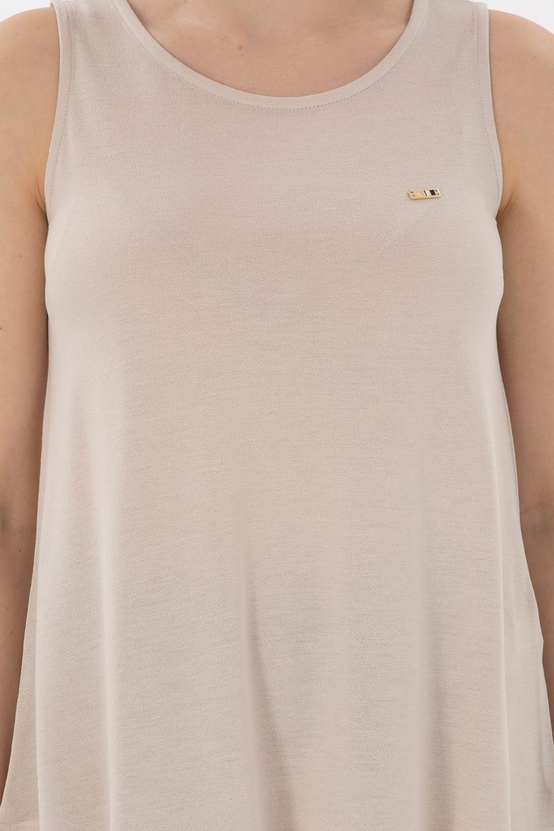 Kadın Taş Kolsuz Bisiklet Yaka Tişört - 50305819005