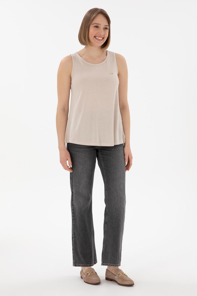 Kadın Taş Kolsuz Bisiklet Yaka Tişört - 50305819005