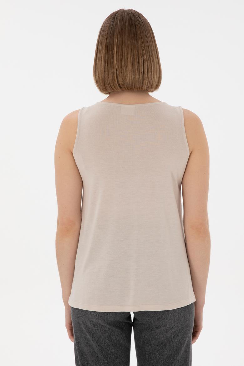 Kadın Taş Kolsuz Bisiklet Yaka Tişört - 50305819005