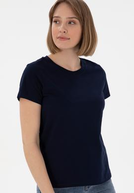 Kadın Lacivert Bisiklet Yaka Basic Tişört - 50305879012