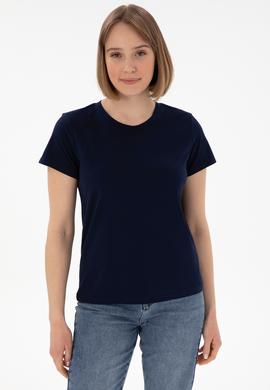 Kadın Lacivert Bisiklet Yaka Basic Tişört - 50305879012