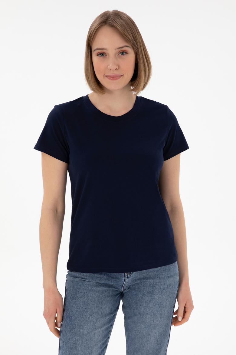 Kadın Lacivert Bisiklet Yaka Basic Tişört