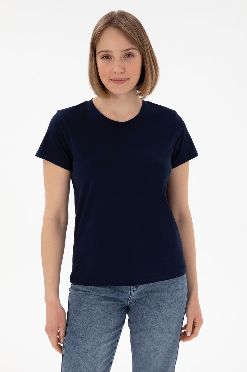 Kadın Lacivert Bisiklet Yaka Basic Tişört