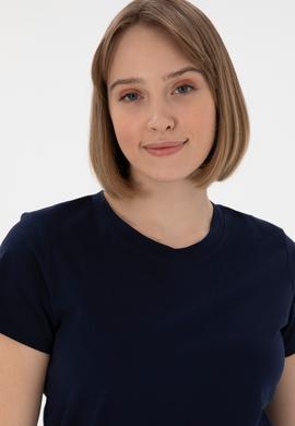 Kadın Lacivert Bisiklet Yaka Basic Tişört - 50305879012