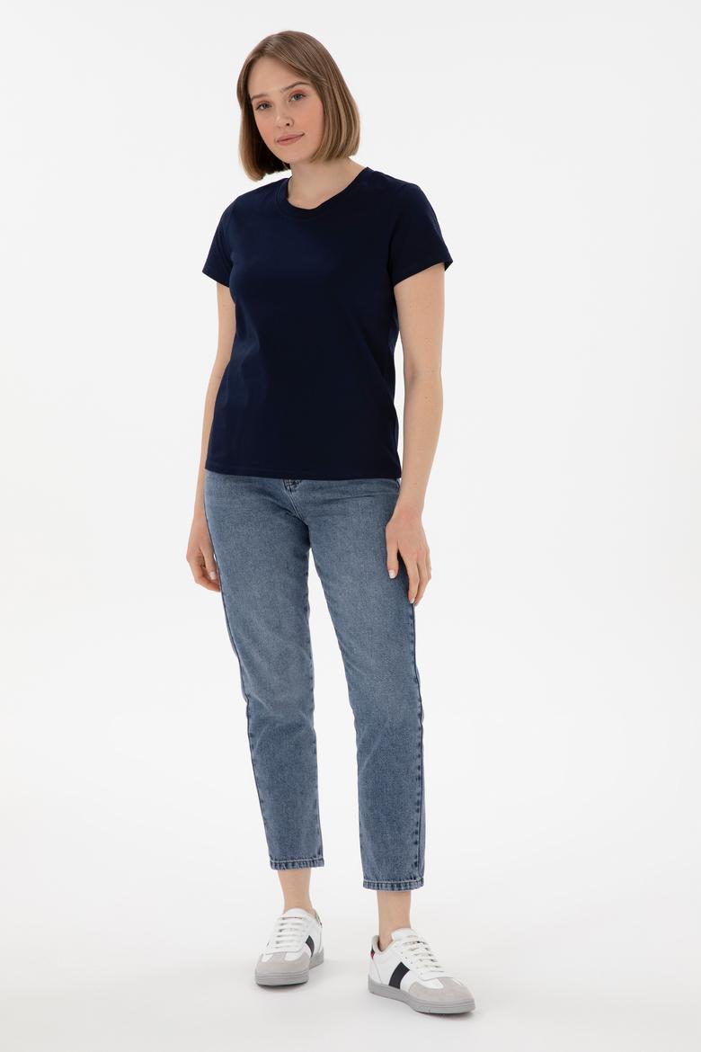 Kadın Lacivert Bisiklet Yaka Basic Tişört - 50305879012