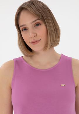 Kadın Pembe Kolsuz Bisiklet Yaka Tişört - 50305819029