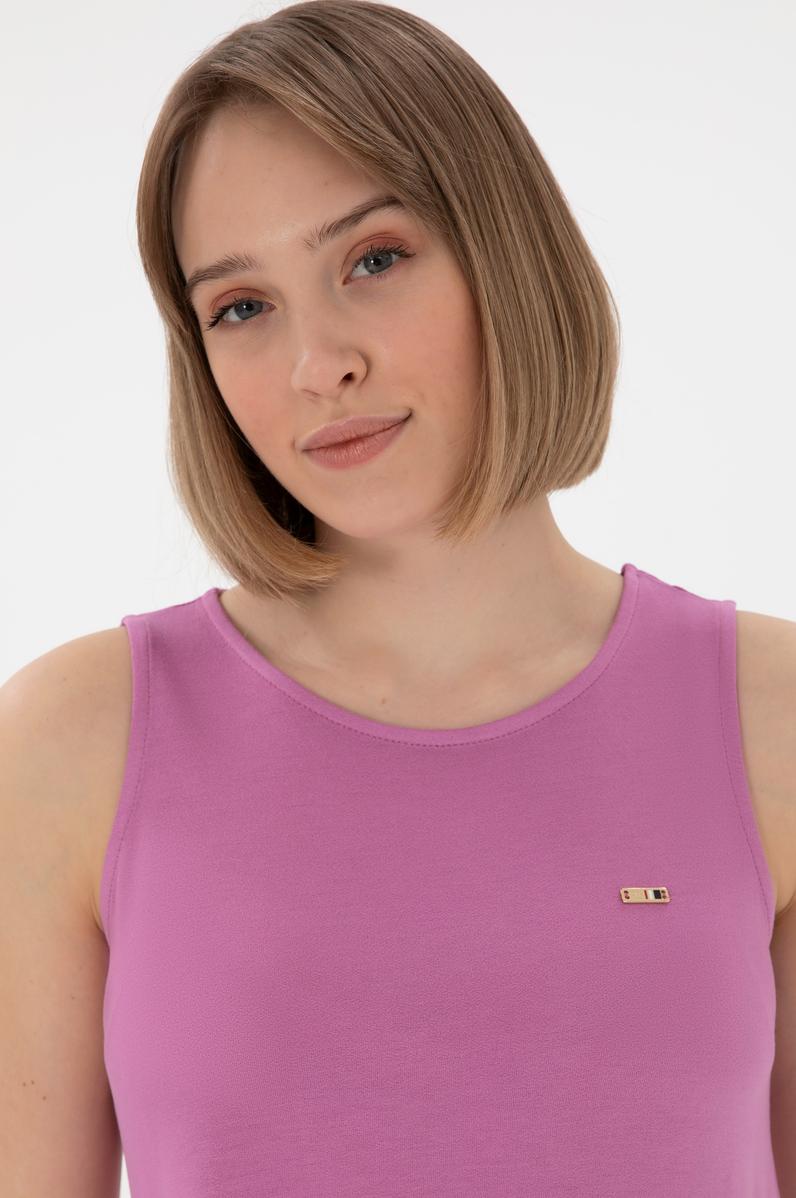 Kadın Pembe Kolsuz Bisiklet Yaka Tişört