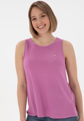 Kadın Pembe Kolsuz Bisiklet Yaka Tişört - 50305819029