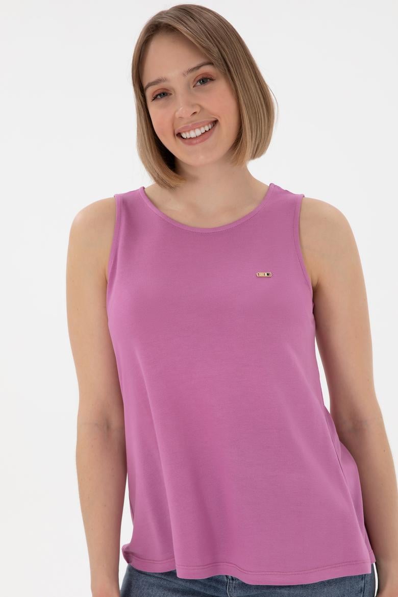 Kadın Pembe Kolsuz Bisiklet Yaka Tişört - 50305819029