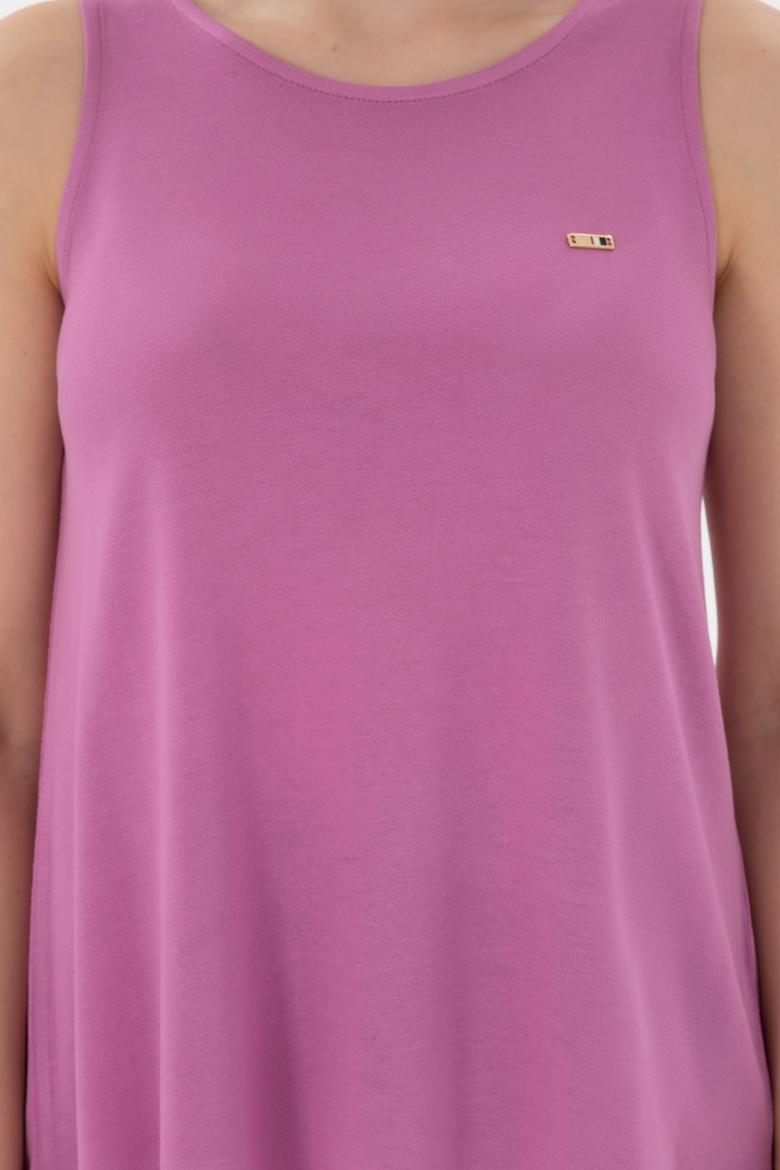 Kadın Pembe Kolsuz Bisiklet Yaka Tişört - 50305819029