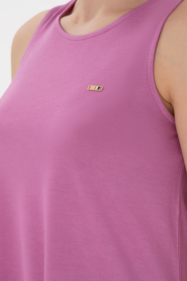 Kadın Pembe Kolsuz Bisiklet Yaka Tişört - 50305819029