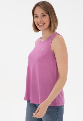 Kadın Pembe Kolsuz Bisiklet Yaka Tişört - 50305819029