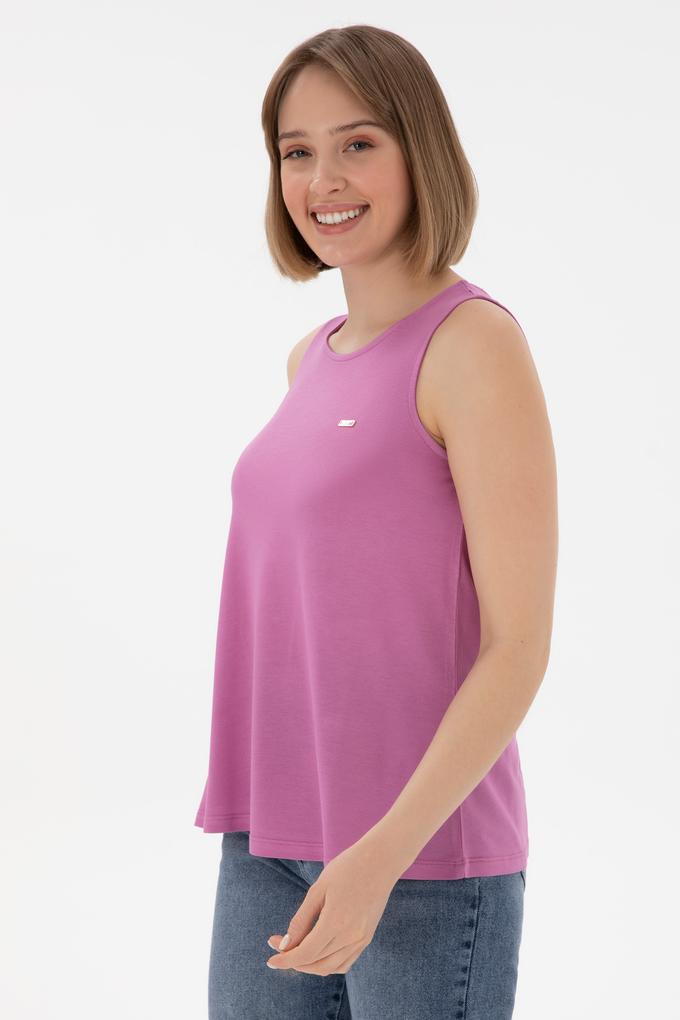 Kadın Pembe Kolsuz Bisiklet Yaka Tişört