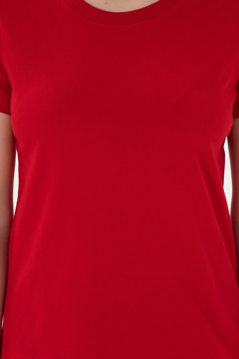 Kadın Kırmızı Bisiklet Yaka Basic Tişört - 50305879005