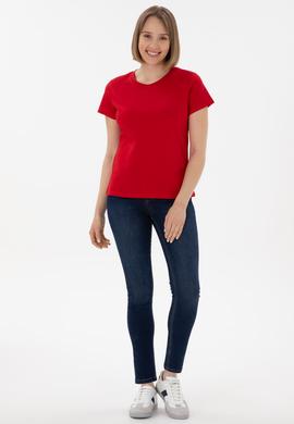 Kadın Kırmızı Bisiklet Yaka Basic Tişört - 50305879005