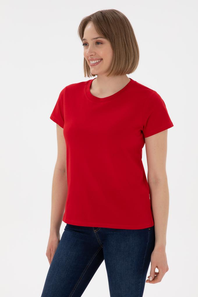 Kadın Kırmızı Bisiklet Yaka Basic Tişört