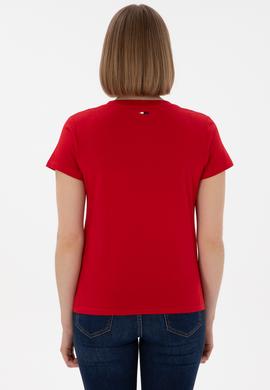 Kadın Kırmızı Bisiklet Yaka Basic Tişört - 50305879005
