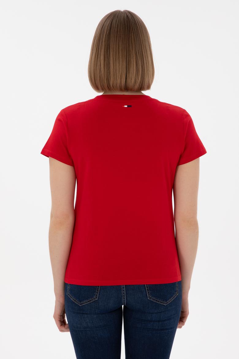Kadın Kırmızı Bisiklet Yaka Basic Tişört - 50305879005