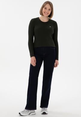 Kadın Yeşil Bisiklet Yaka Basic Kazak - 50312922042