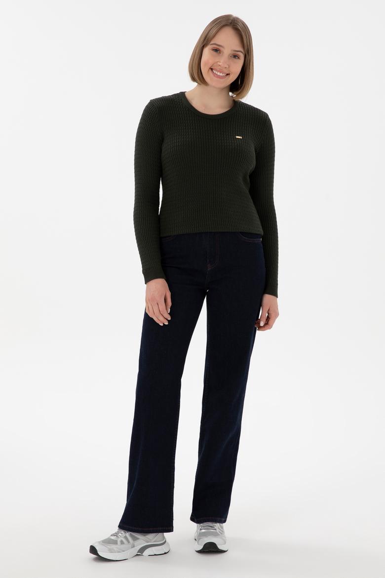 Kadın Yeşil Bisiklet Yaka Basic Kazak - 50312922042