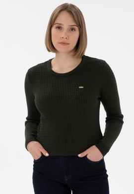 Kadın Yeşil Bisiklet Yaka Basic Kazak - 50312922042