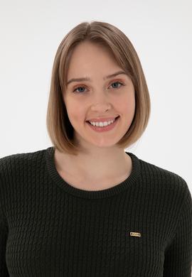 Kadın Yeşil Bisiklet Yaka Basic Kazak - 50312922042