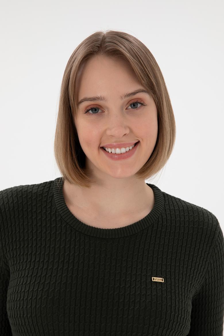 Kadın Yeşil Bisiklet Yaka Basic Kazak - 50312922042