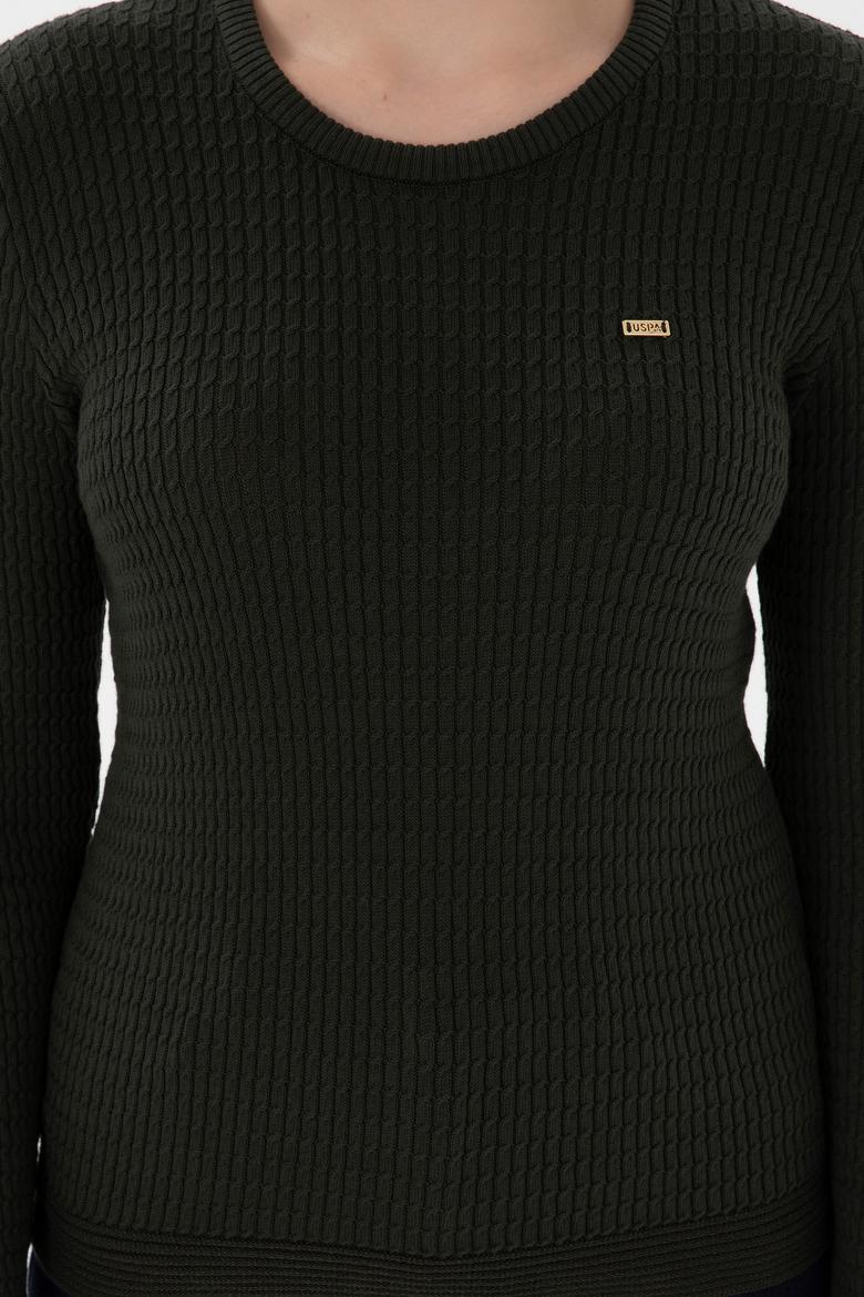 Kadın Yeşil Bisiklet Yaka Basic Kazak - 50312922042