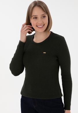 Kadın Yeşil Bisiklet Yaka Basic Kazak - 50312922042