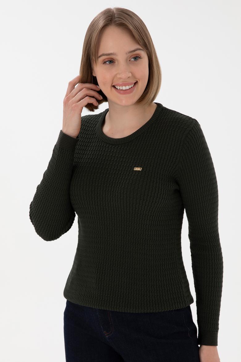 Kadın Yeşil Bisiklet Yaka Basic Kazak - 50312922042