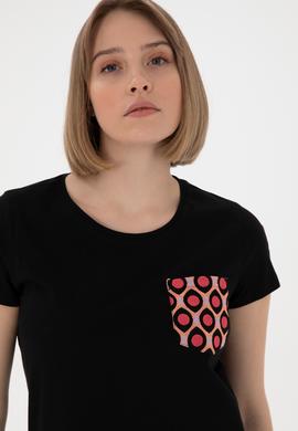 Kadın Siyah Bisiklet Yaka Tişört - 50305832024