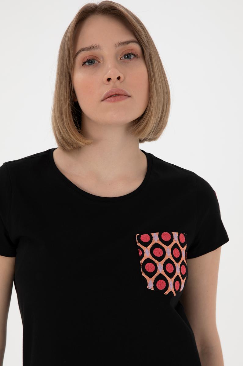 Kadın Siyah Bisiklet Yaka Tişört