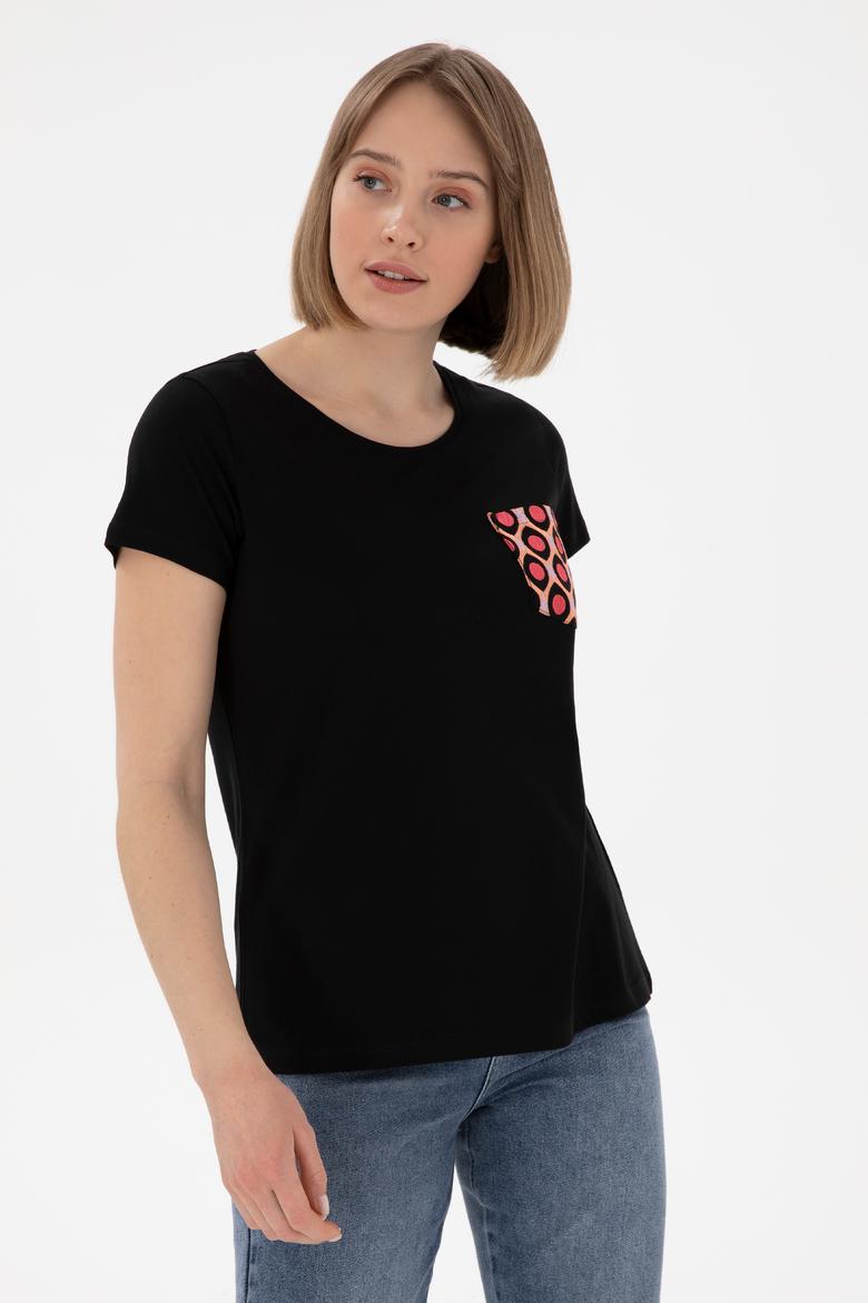 Kadın Siyah Bisiklet Yaka Tişört