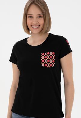 Kadın Siyah Bisiklet Yaka Tişört - 50305832024