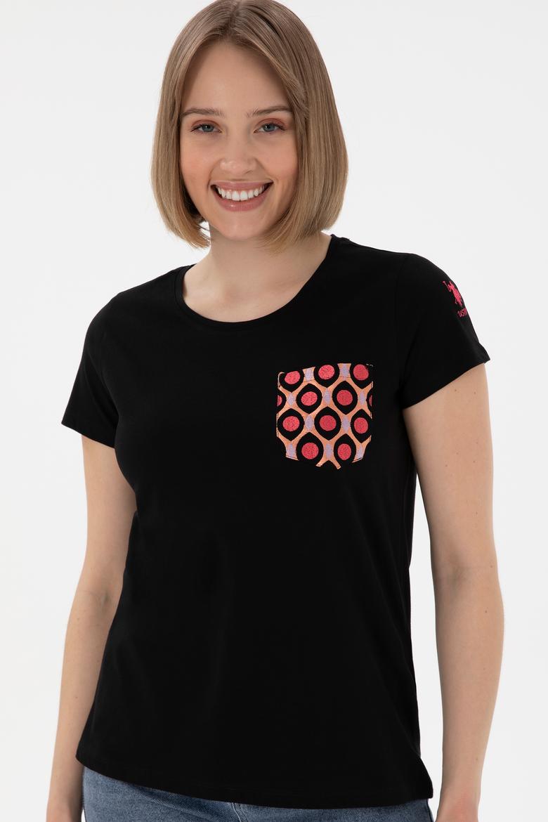 Kadın Siyah Bisiklet Yaka Tişört - 50305832024