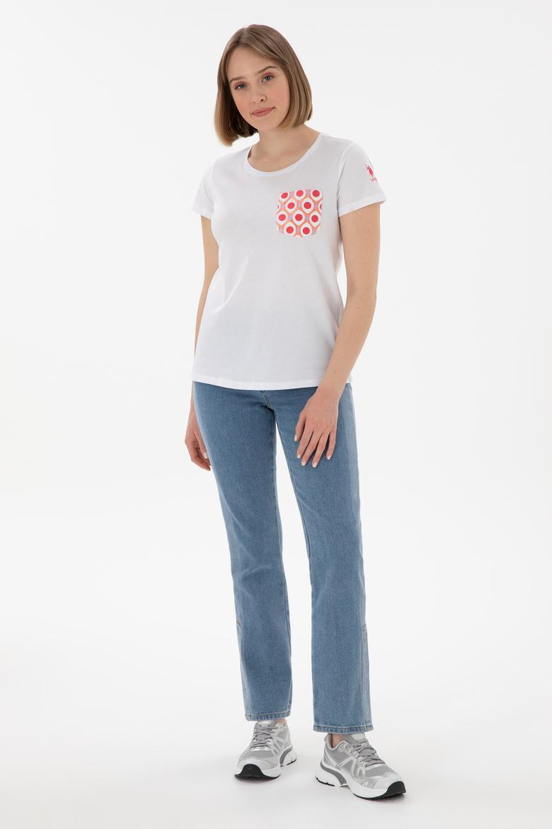 Kadın Beyaz Bisiklet Yaka Tişört - 50305832014