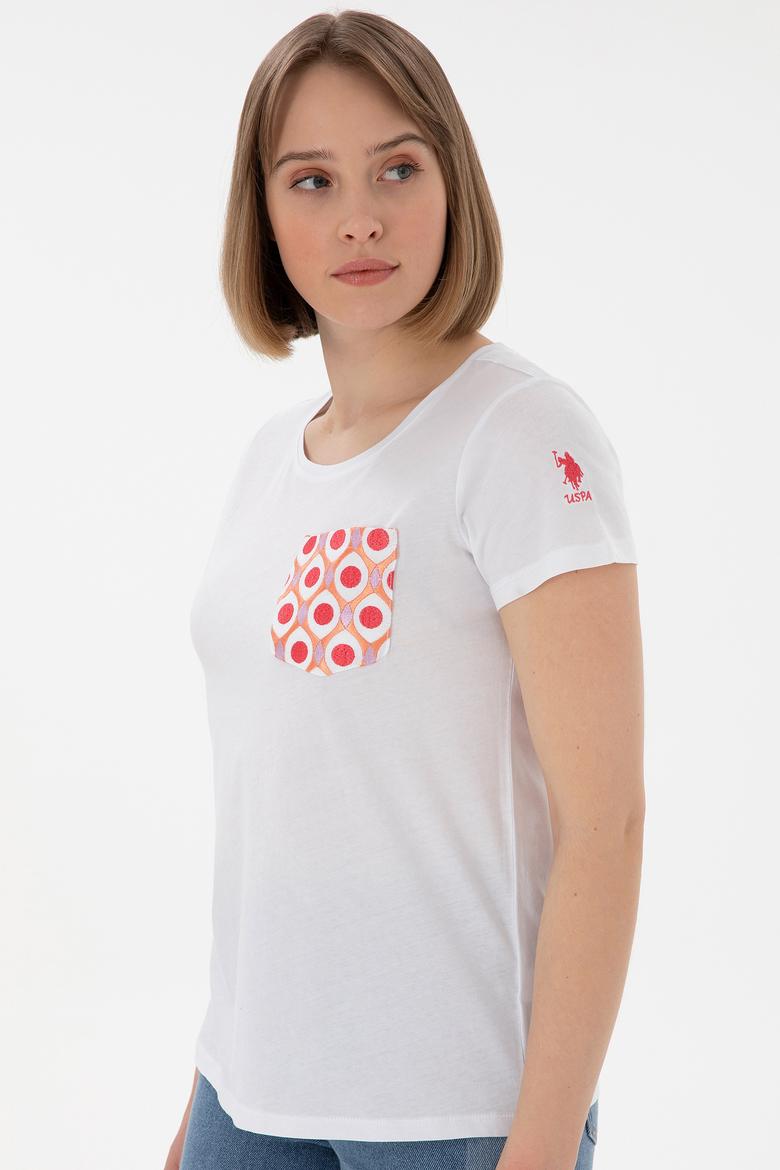 Kadın Beyaz Bisiklet Yaka Tişört - 50305832014