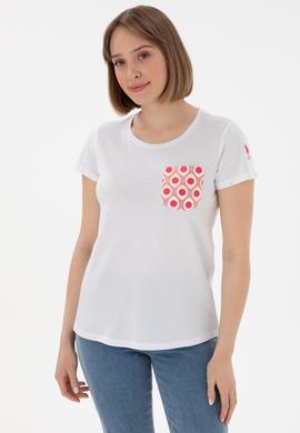 Kadın Beyaz Bisiklet Yaka Tişört - 50305832014