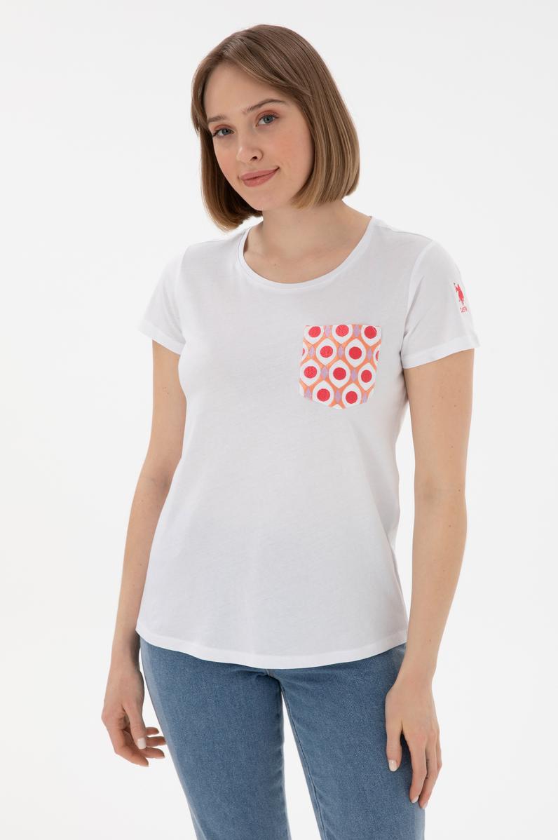 Kadın Beyaz Bisiklet Yaka Tişört