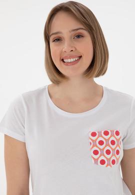 Kadın Beyaz Bisiklet Yaka Tişört - 50305832014