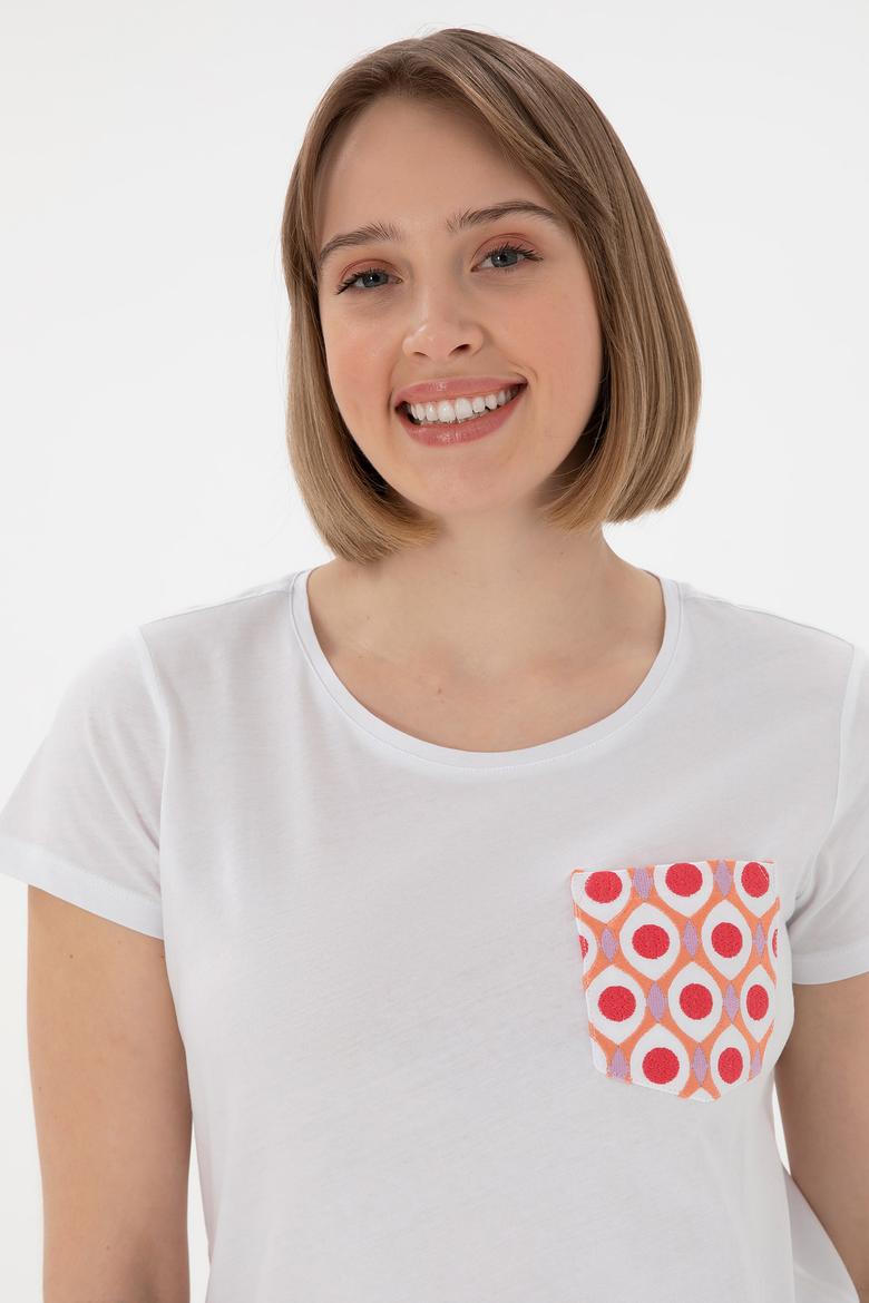 Kadın Beyaz Bisiklet Yaka Tişört - 50305832014