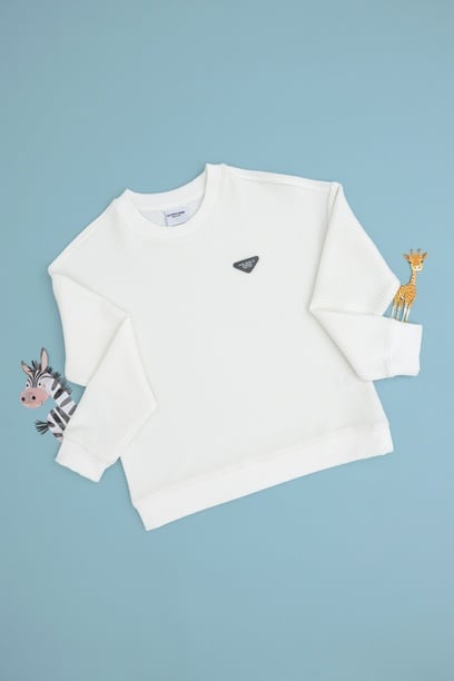 Erkek Çocuk Krem Bisiklet Yaka Sweatshirt