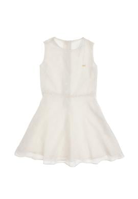 Kız Çocuk Ekru Bisiklet Yaka Kolsuz Şifon Astarlı Dokuma Elbise - 50299308014